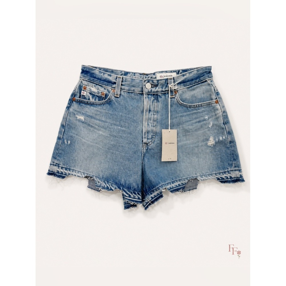 AGOLDE Alexis High Rise Wedge Denim Shorts NWT Size 28 Distressed Raw Hem
